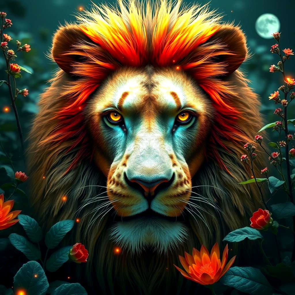 Lion Face Filled with Vegetables, Detailed Digital Art