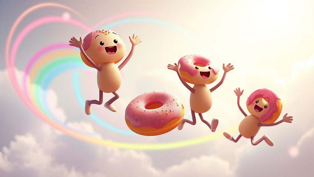 Animated Donuts Hopping with Rainbow Trails