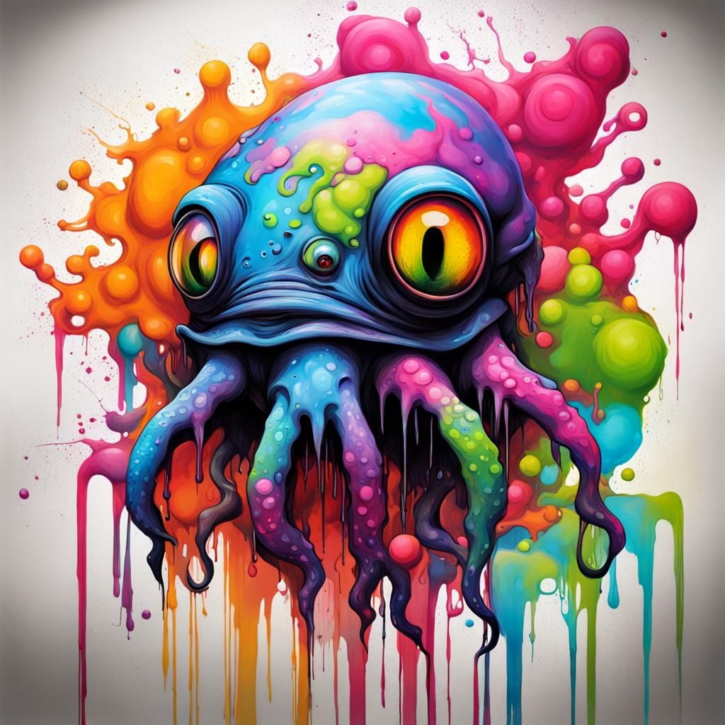 Graffiti Art: Ink Spill Unleashes Colorful Creatures