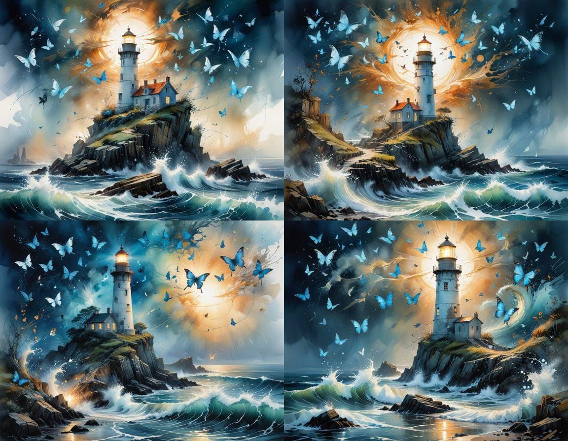 Lighthouse on Tempest Coast in Watercolour Style