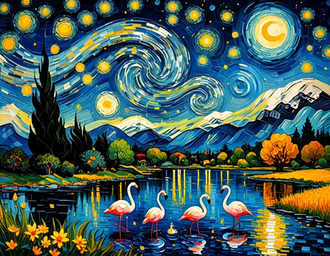 Midnight Blue Cosmic Lake in Encaustic Impasto Style