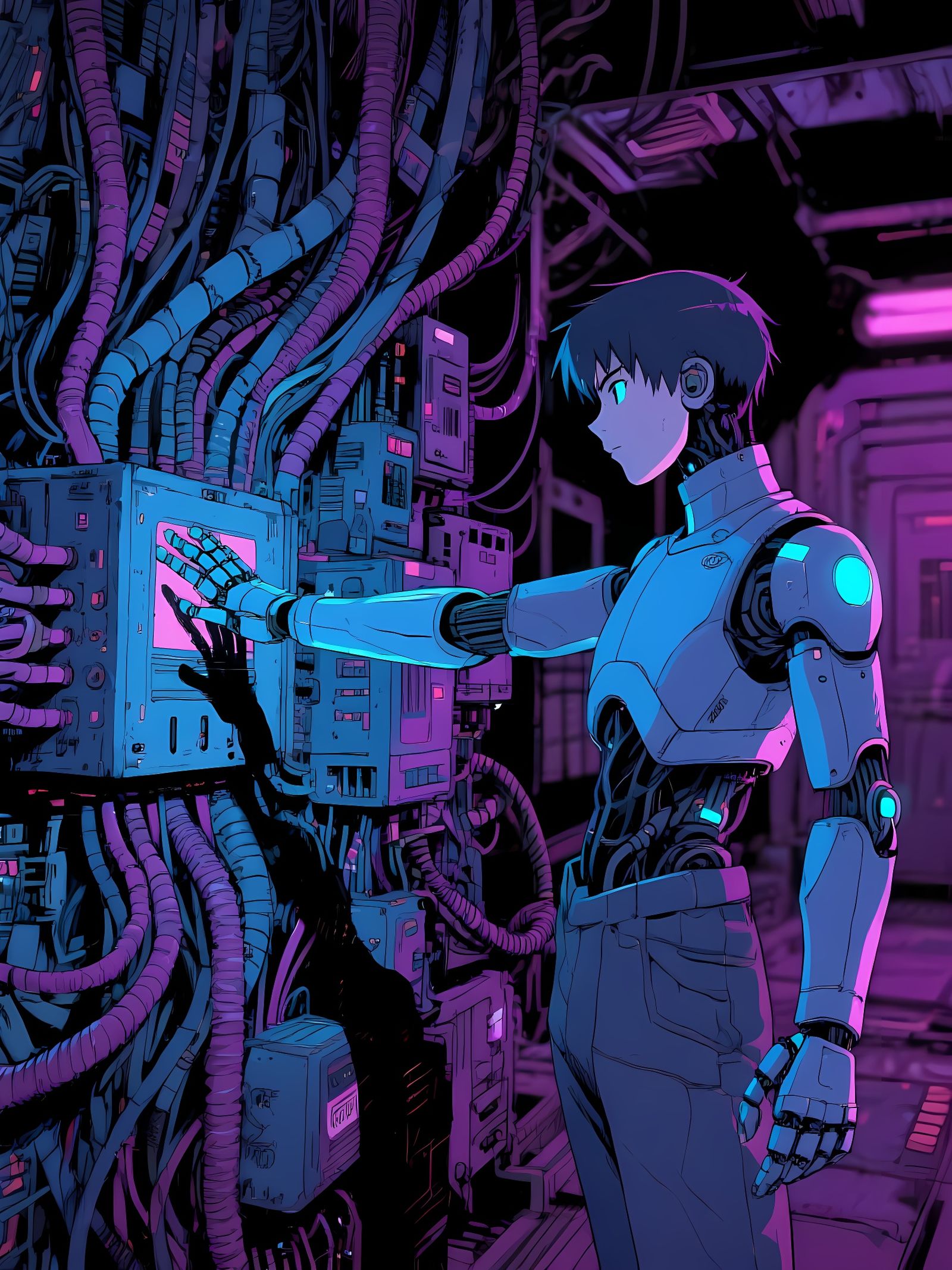 Retro Anime Android in Dark Fantasy Style