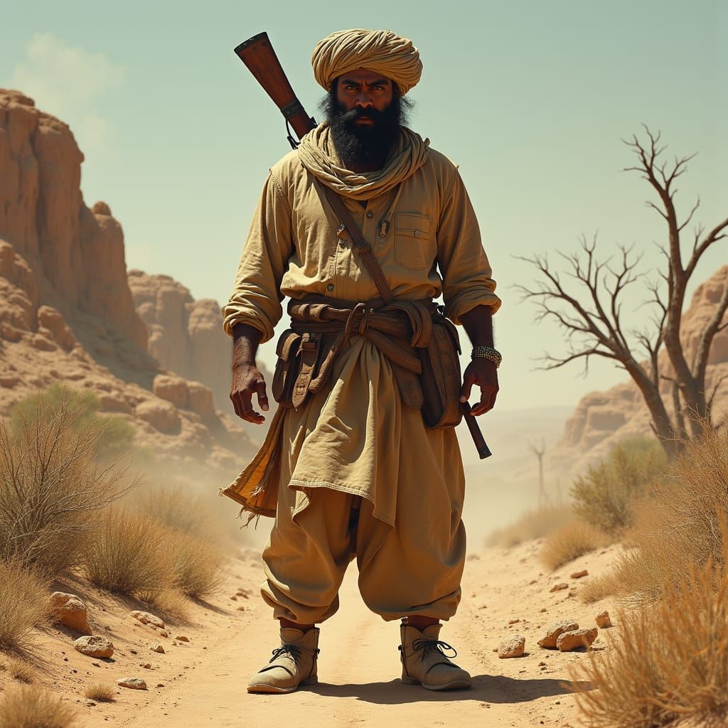 Fierce Dacoit in Barren Landscape, Ashcan School Style