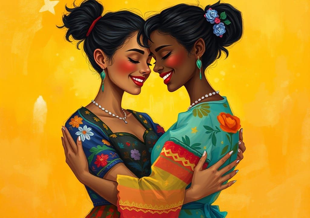 Impressionistic Painting of Couple Embracing