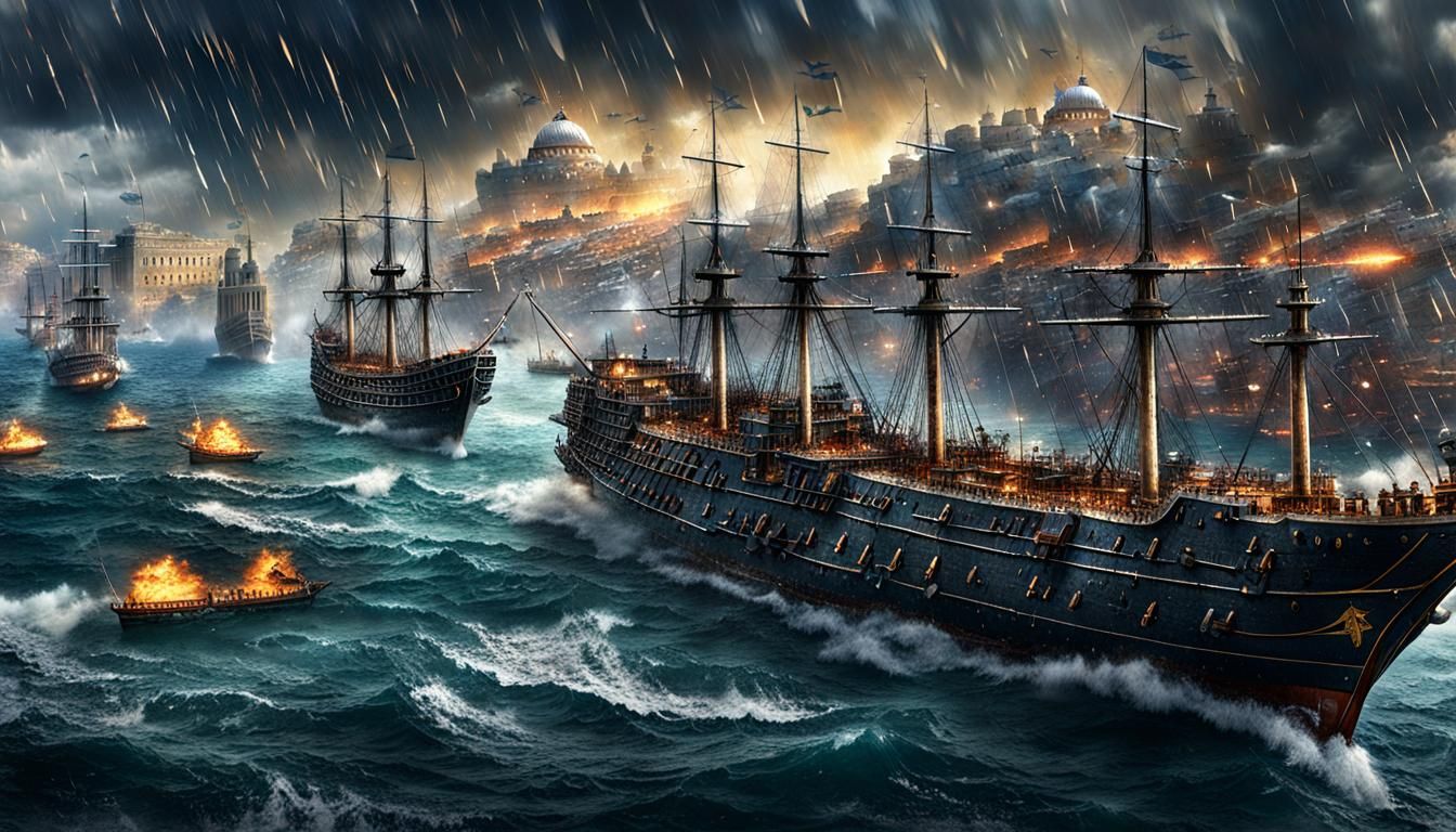 Byzantine City Under Siege: Epic Naval Battle