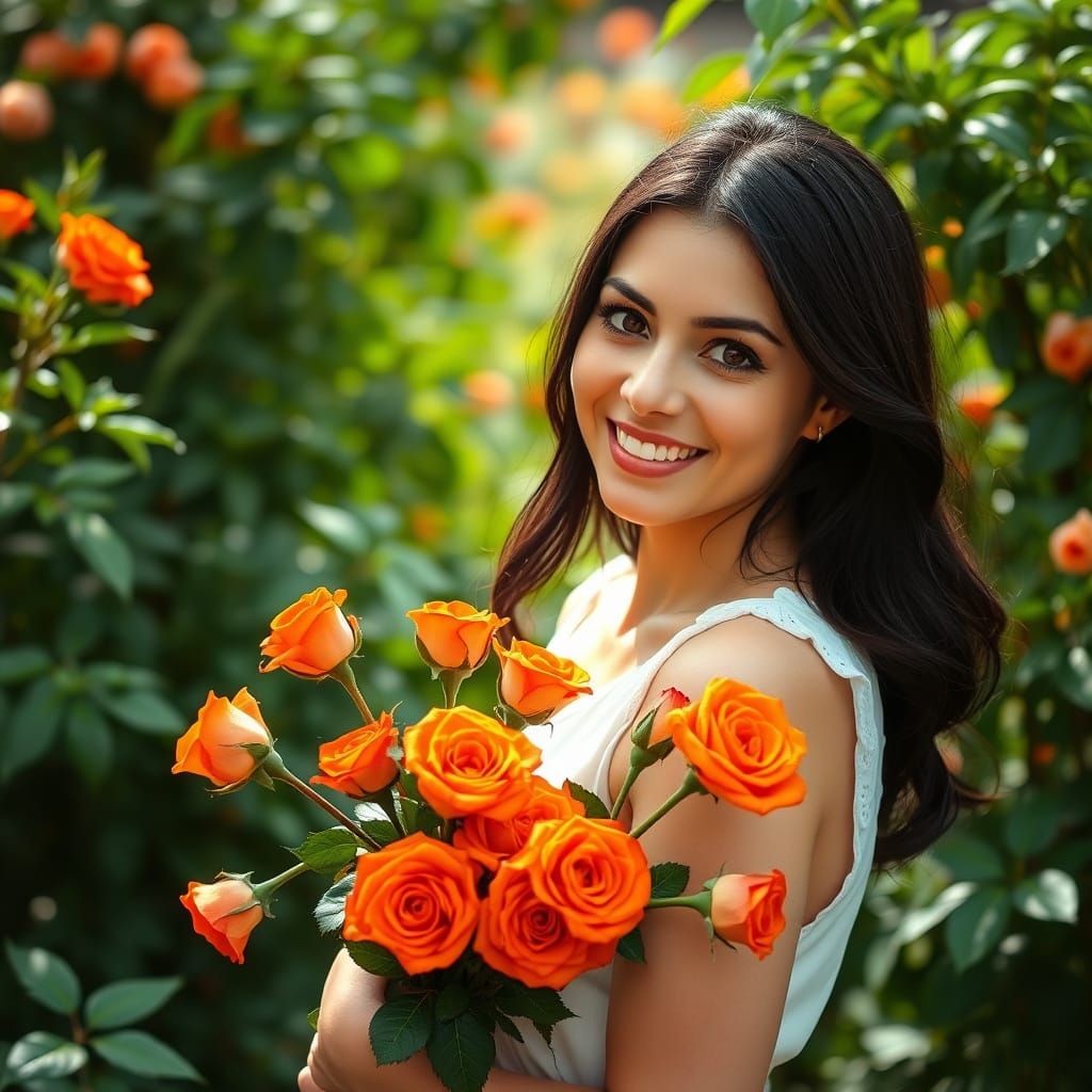 Garden Serenity with Orange Roses