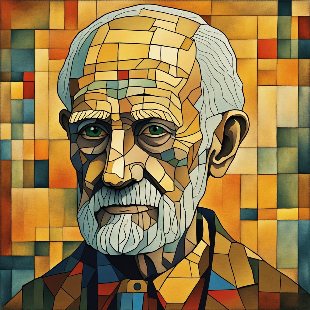 Realistic Old Man Portrait in Klee Style