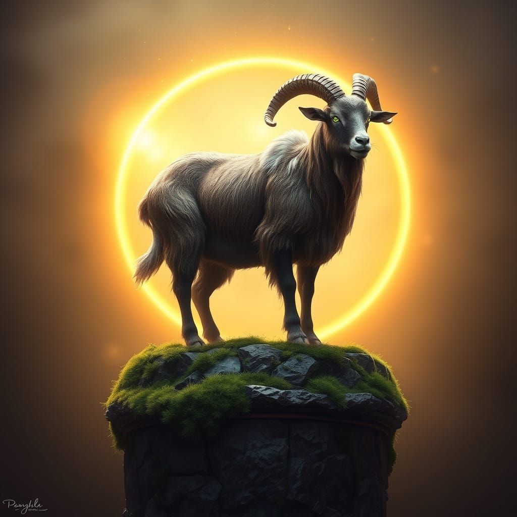 Majestic Goat in Golden Halo