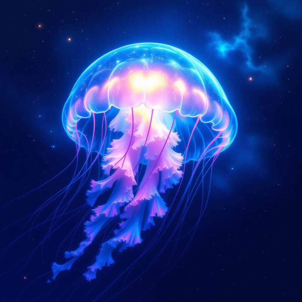 Bioluminescent Jellyfish in Cosmic Nebula