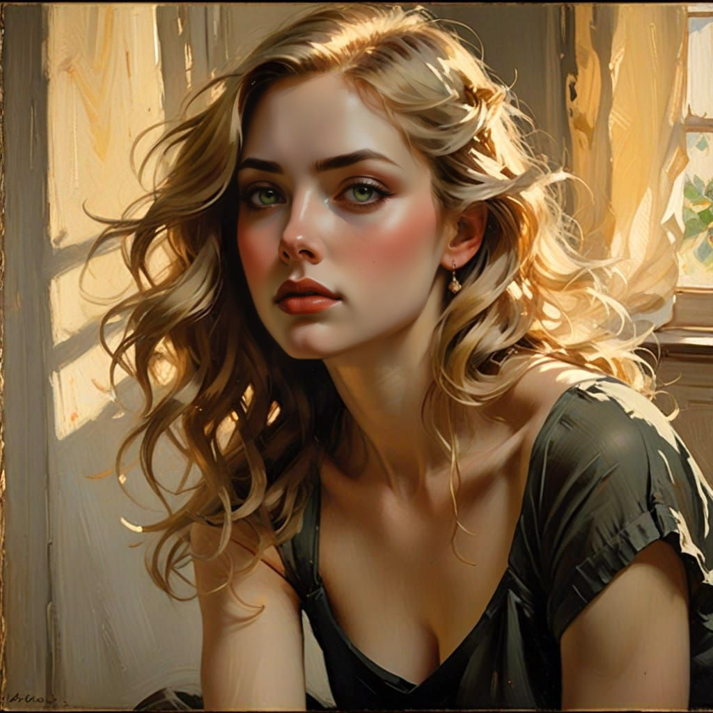 Ethereal Portrait in Warm, Sunlit Room