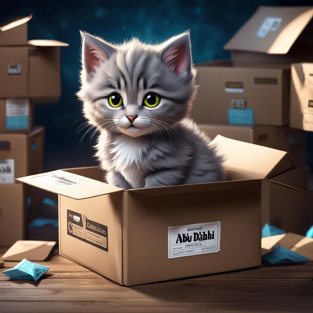 Chibi Kitten in Abu Dhabi Mailing Box