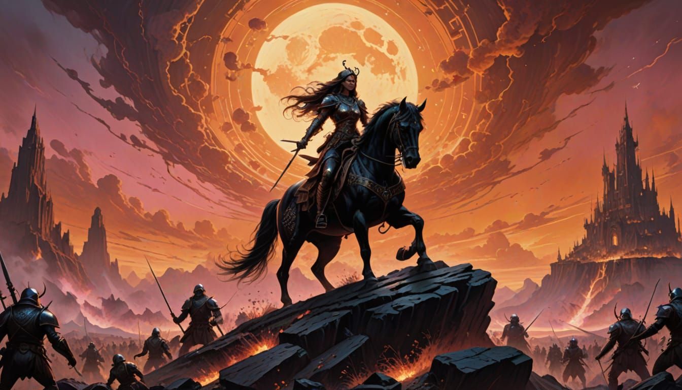 Epic Fantasy Artwork: Armored Monarchs and Cosmic Forces