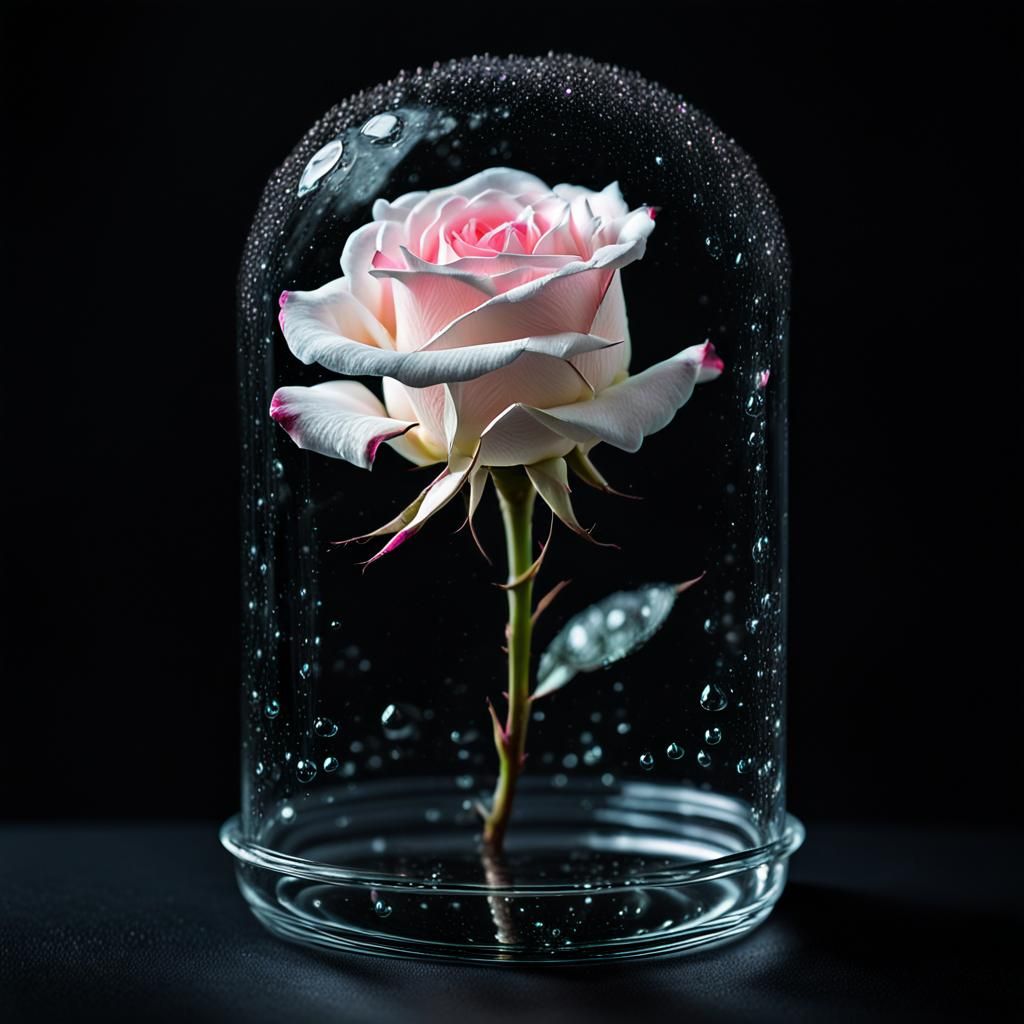 Glowing Rose in Glass Case Underwater: Macro Photography