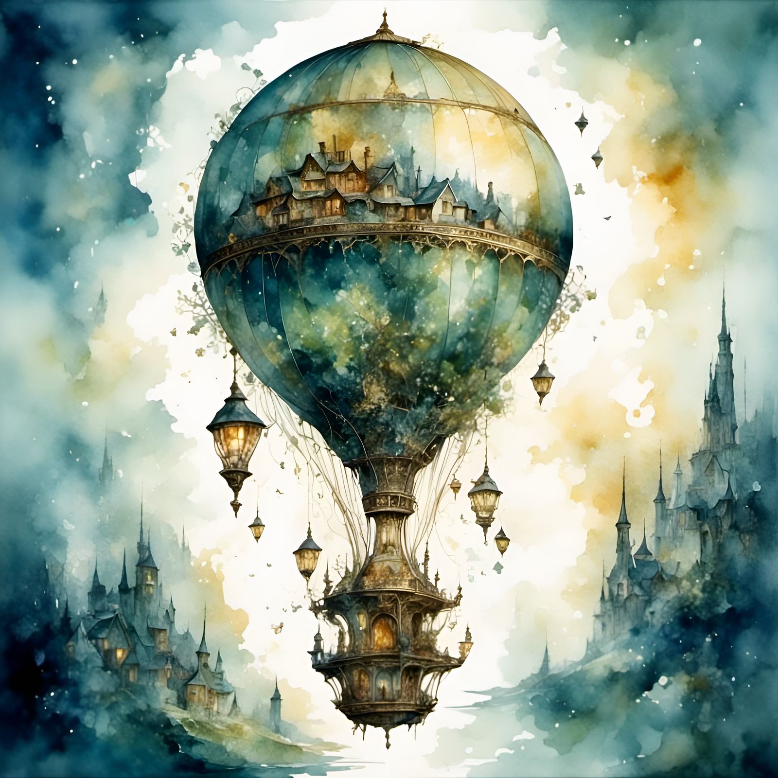 Bioluminescent Elven Kingdom in Watercolor Fantasy Style