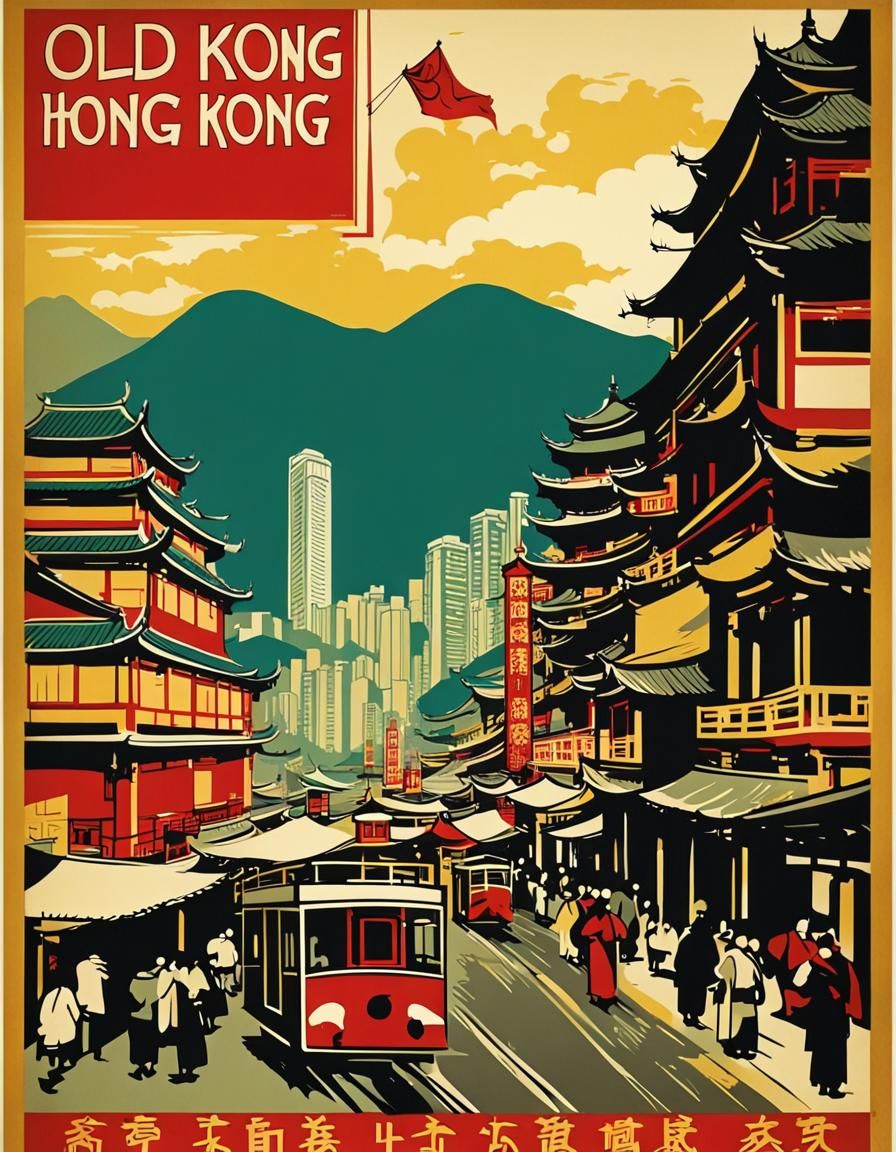 Vintage Travel Poster of Old Hong Kong