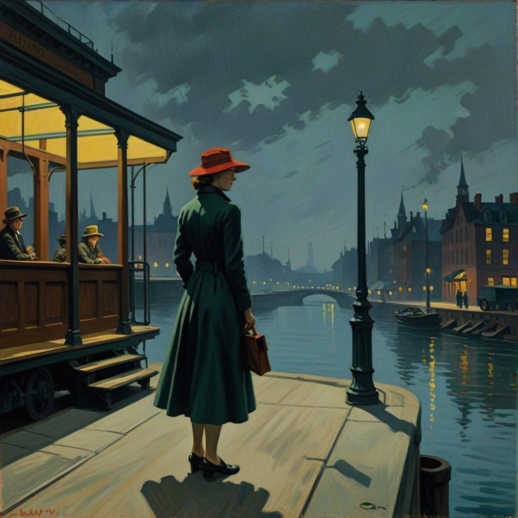 Une femme sur un quai de gare, il pleut, 
 Edward Hopper