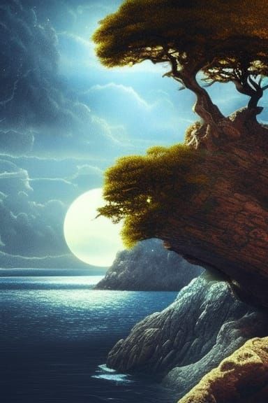 Golden Tree in Sea Rock: Digital Matte Painting