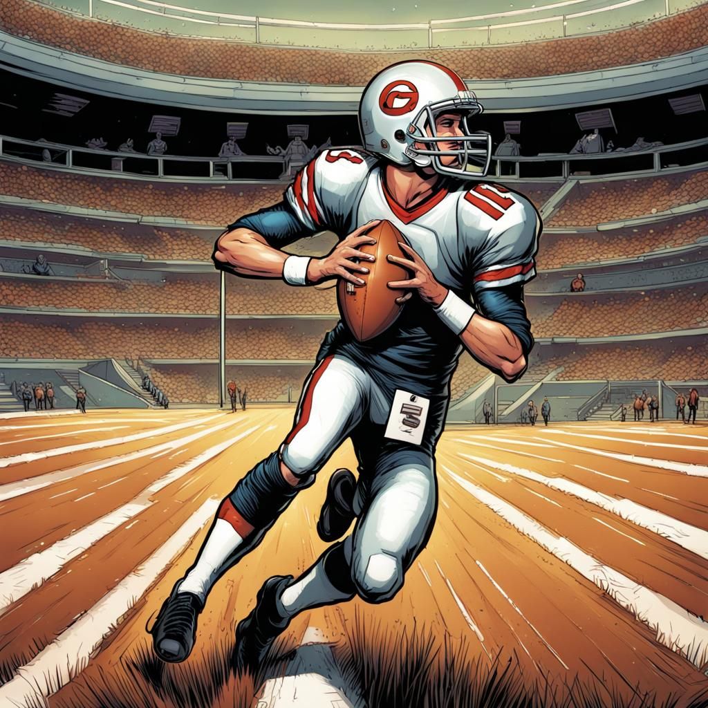 Quarterback in Stadium: Comic Book Art Style