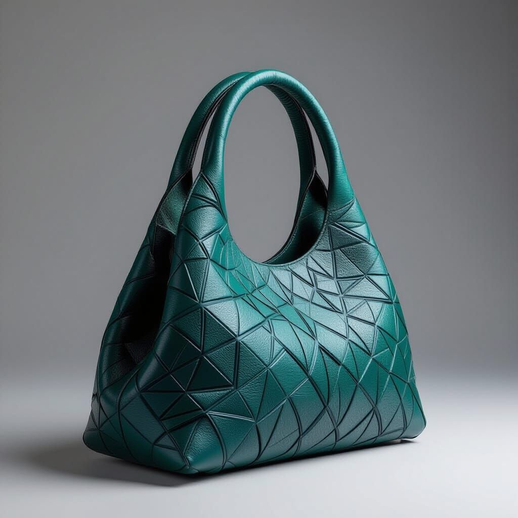 Sculpted Leather Handbag with Geometric Pattern and Flowing ...