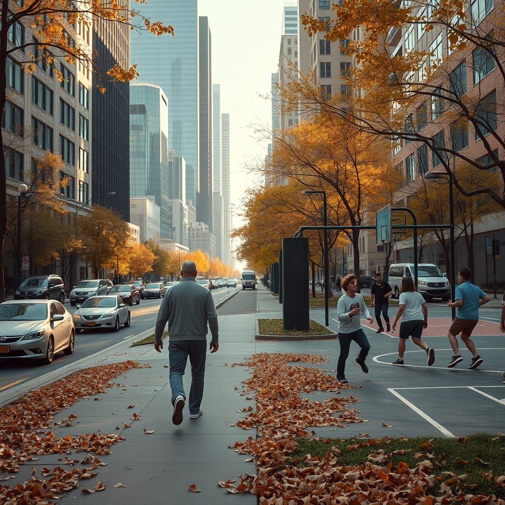 Autumn City Street Scene in Cinematic Style