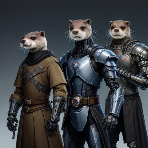 Otters in Medieval Cyberpunk Armor