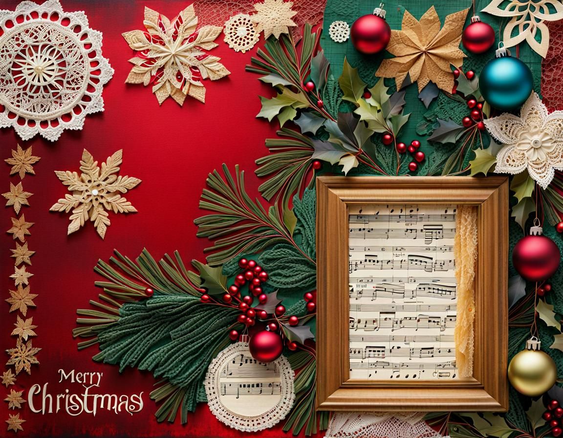 Festive Christmas Mixed Media Collage Painting