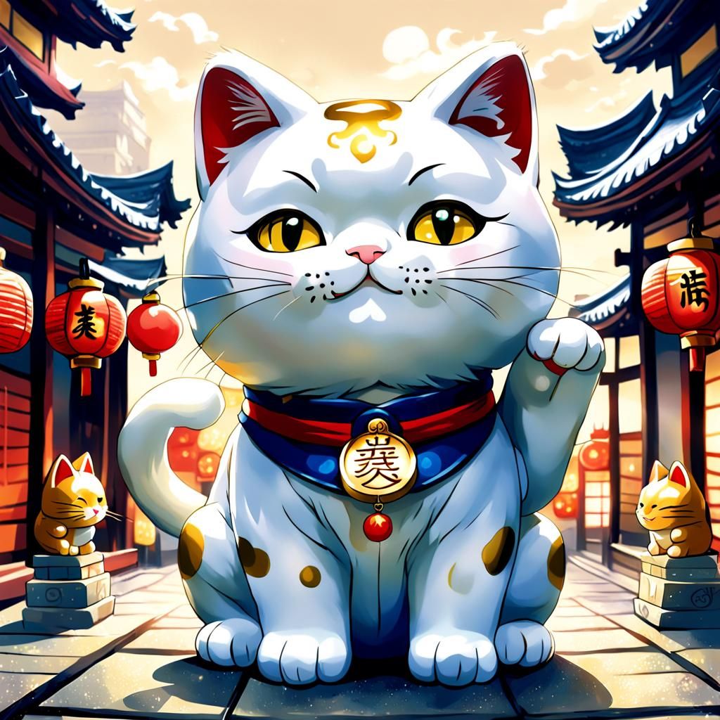 Anime Style Maneki Neko Beckoning Cat