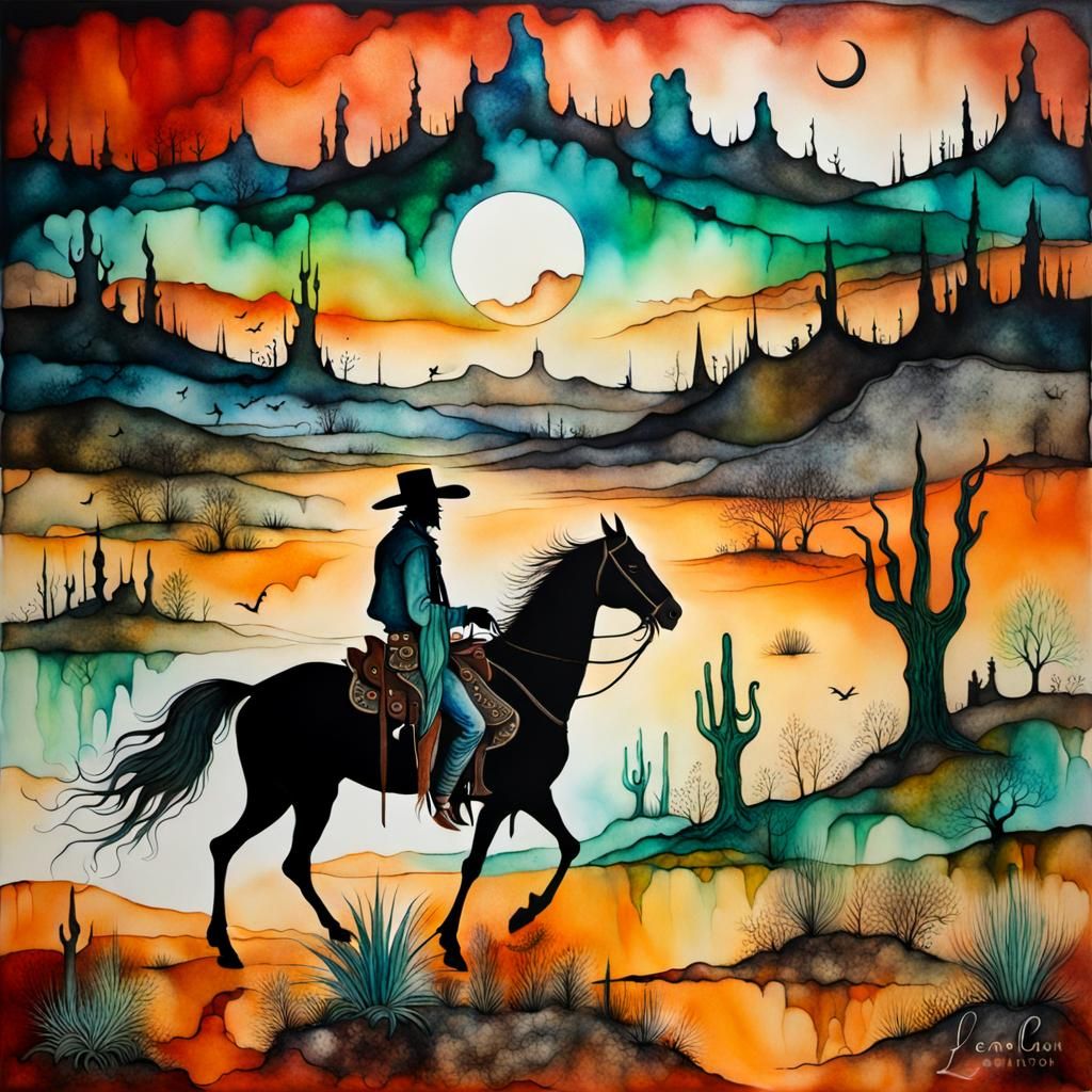 Captivating Cowboy in Glade, Alcohol Ink Art