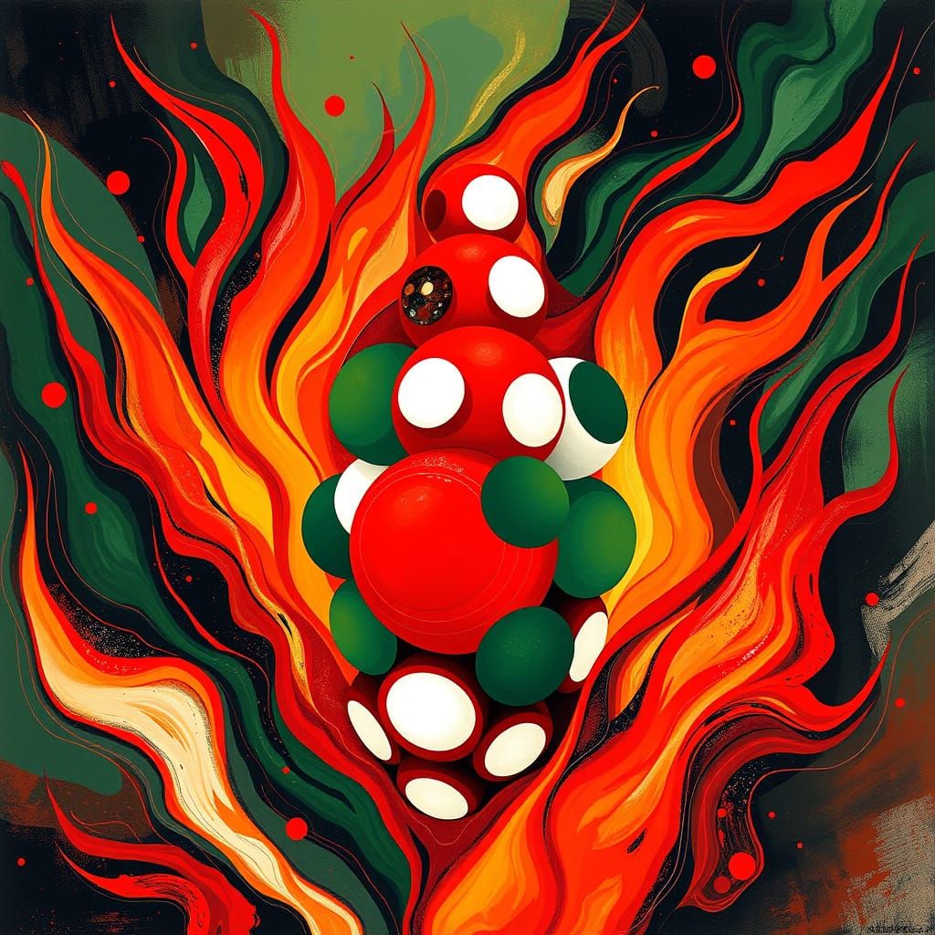 Abstract Polka Dot Cubism with Flames