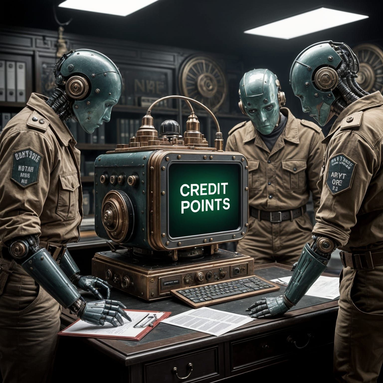 Steampunk Robots in Dark Victorian Office