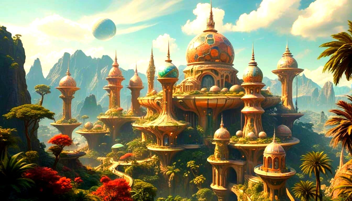 Surreal Exoplanet Metropolis with Organic Shapes