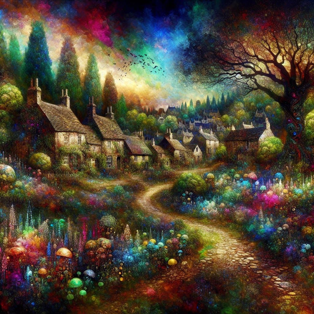 Enchanted Cottagecore Village at Sunset