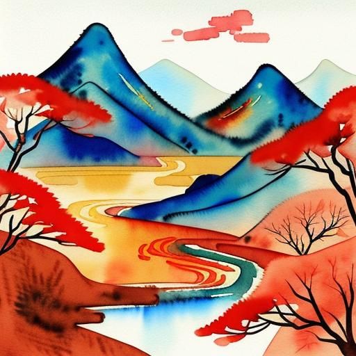 Lunar New Year Landscape in Watercolor Style