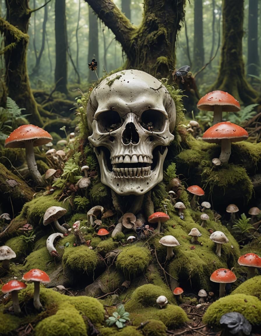 Surreal Skull Ecosystem with Googly Eyes