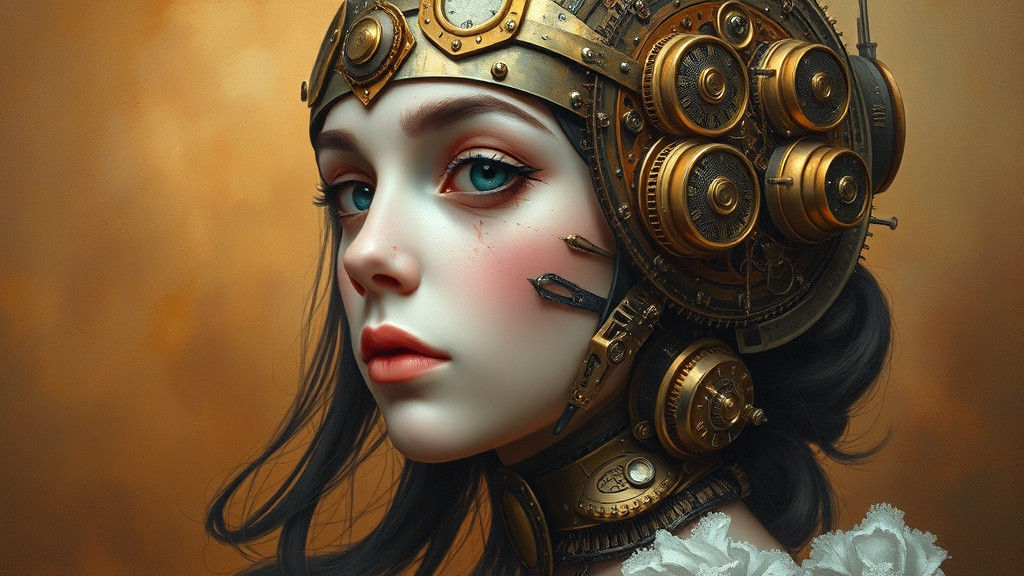 Cybernetic Steampunk Victorian Girl as Oil Painting