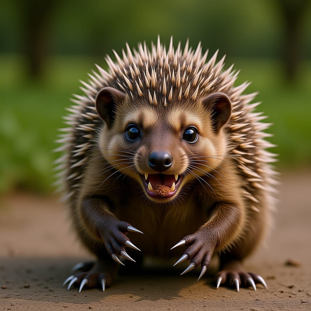 Hyperrealistic Hedgehog-like Creature in Outdoor Setting