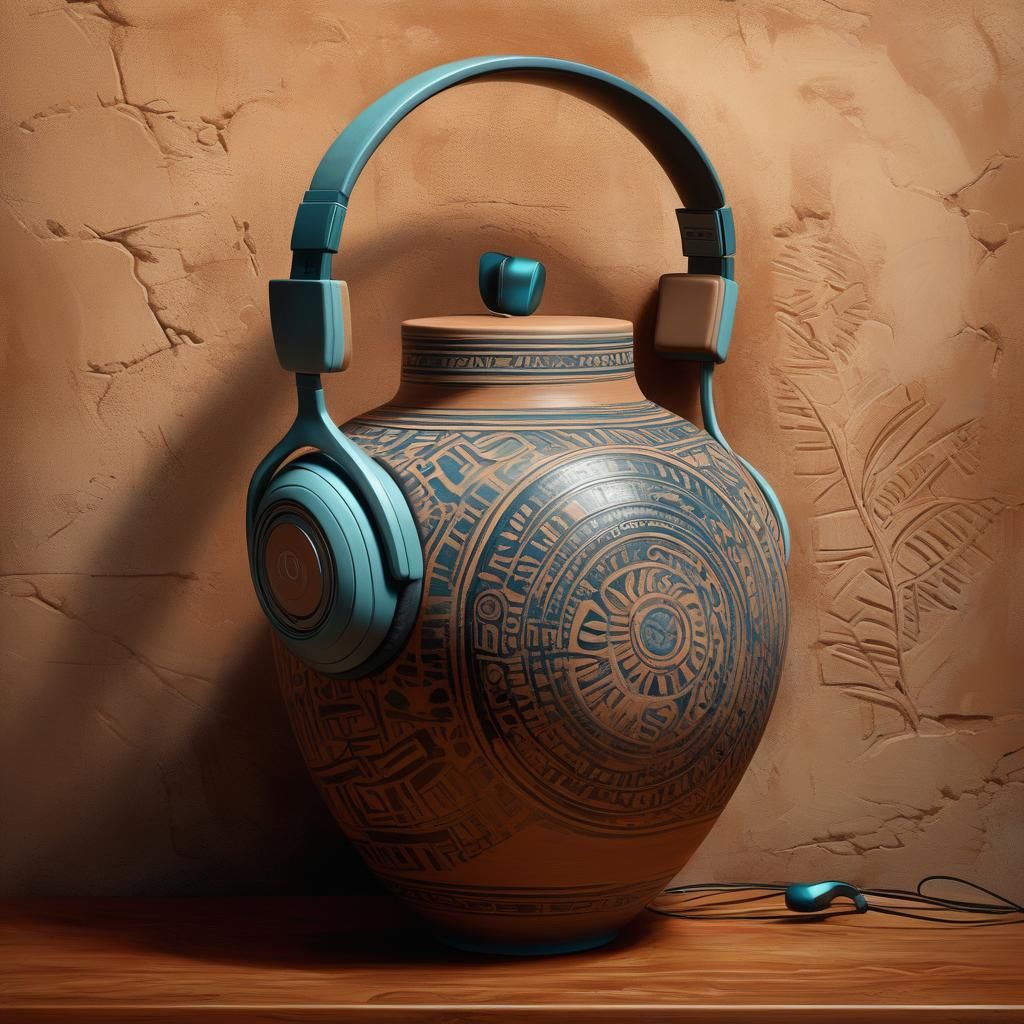 Made of Clay ~ Eccentric Clay Pottery Music Headphones on a VASE