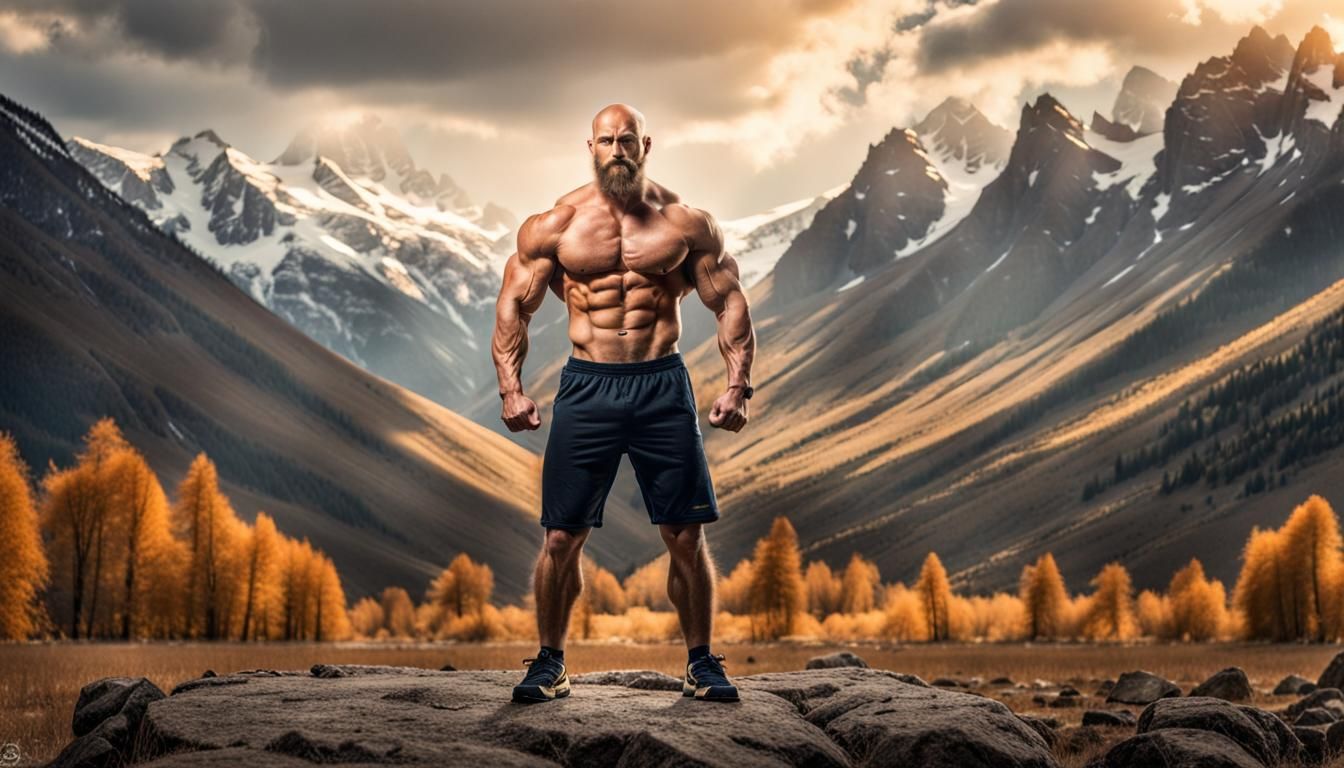 Muscular Bald Hero with Hairy Chest in 8K