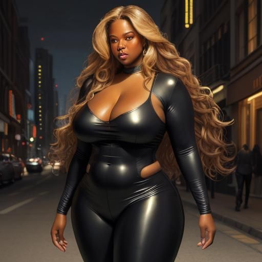 Heavy black leather lady