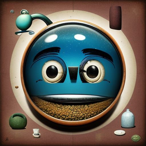 Whimsical Objects with Faces in Surreal Digital Art