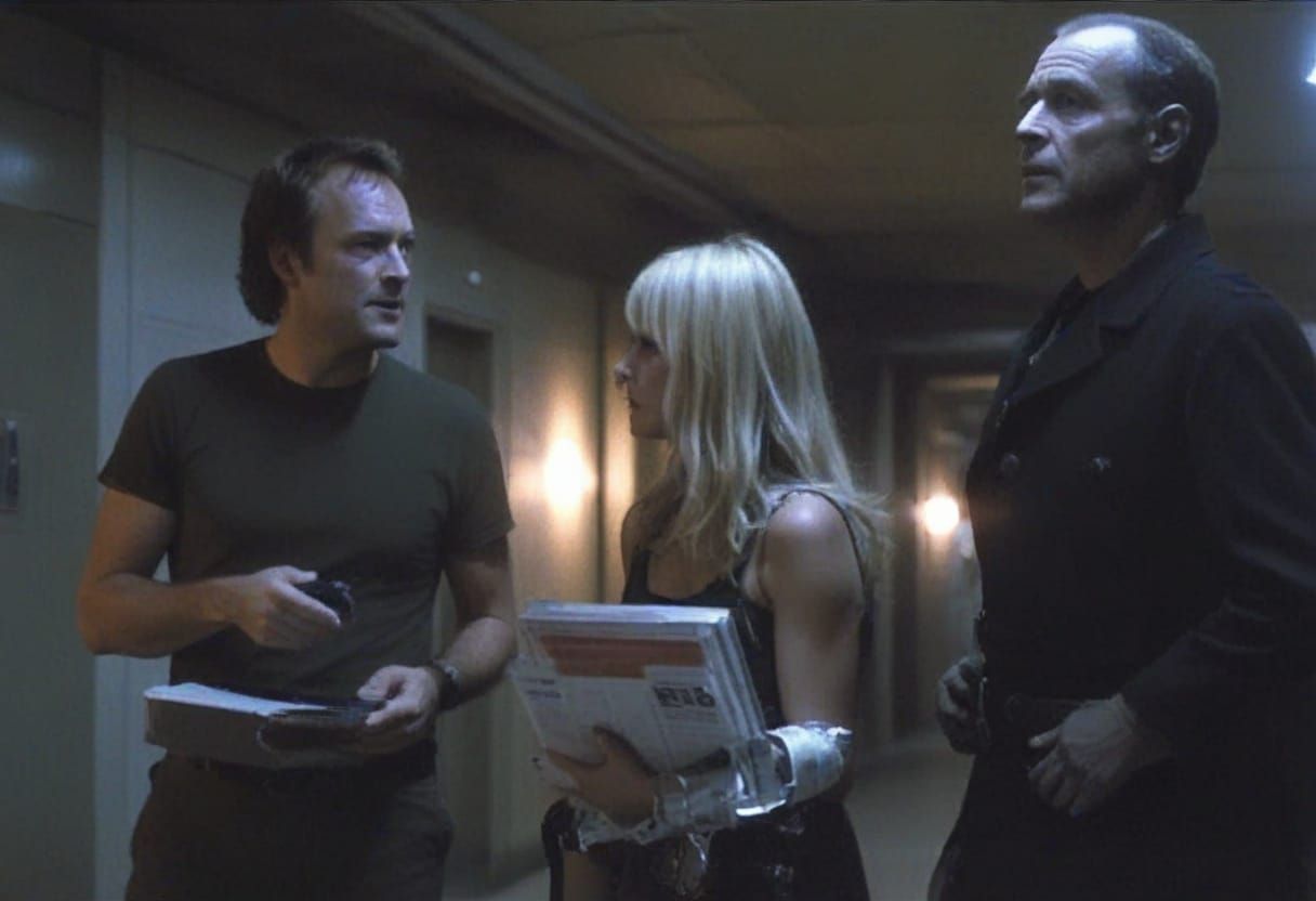 Sci-Fi Characters in a Futuristic Corridor