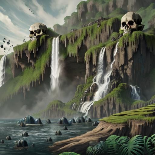 SKULL ISLAND WATERFALL bones.