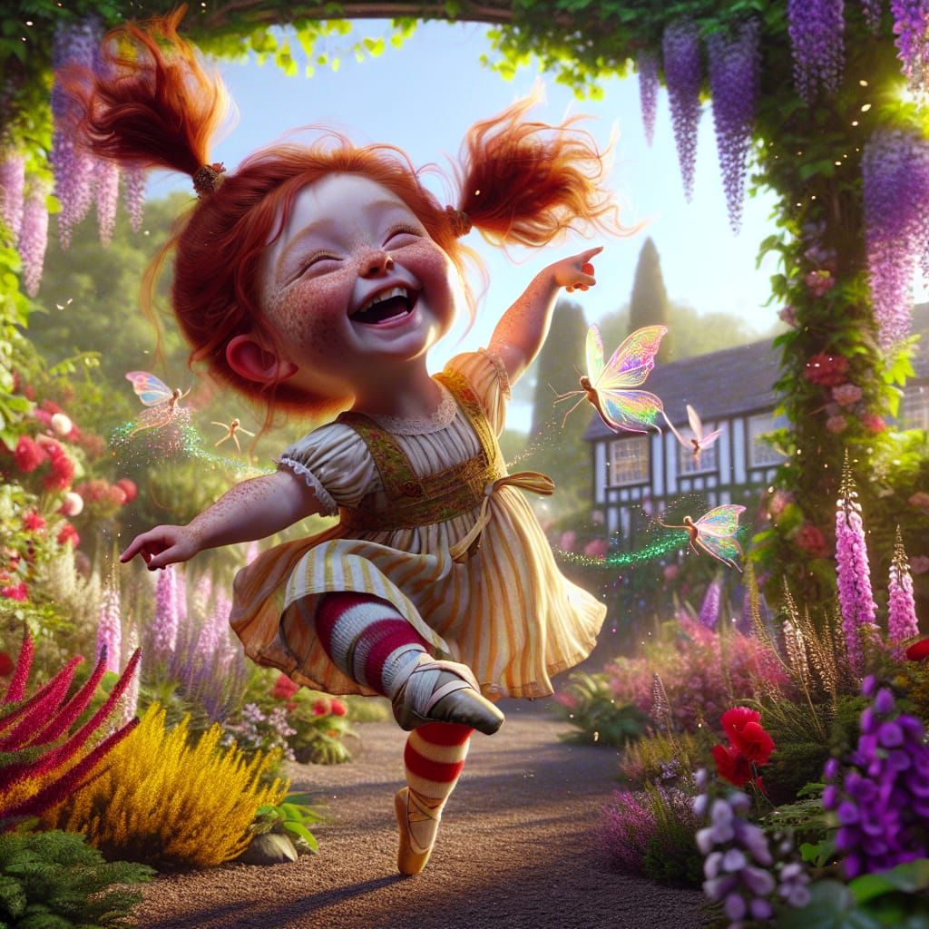 Girl Dancing in Enchanted Cottage Garden