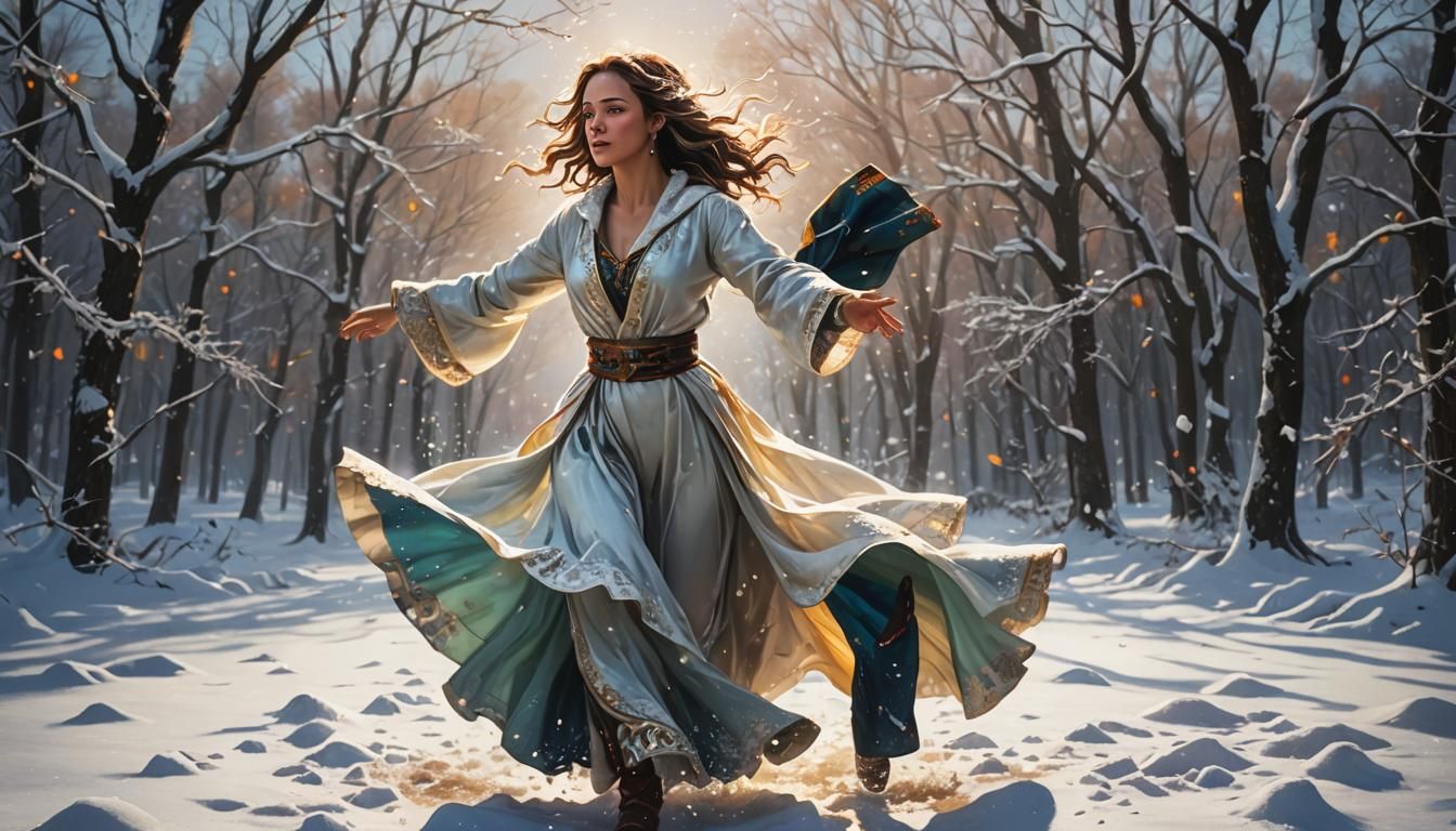 Hyperrealistic God Encounter While Dancing in Snow