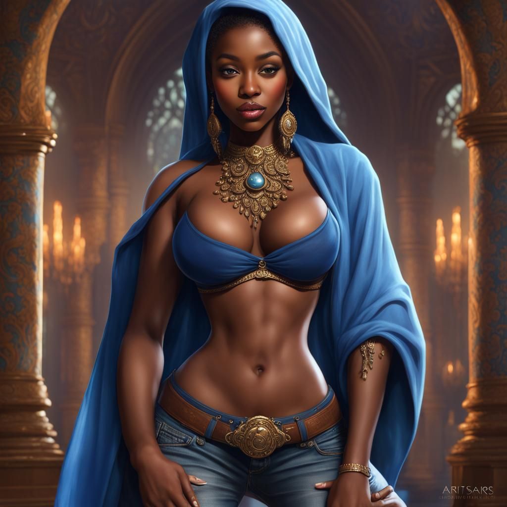 Gorgeous Ebony Goddess with Blue Lips in Detailed Matte Pain...