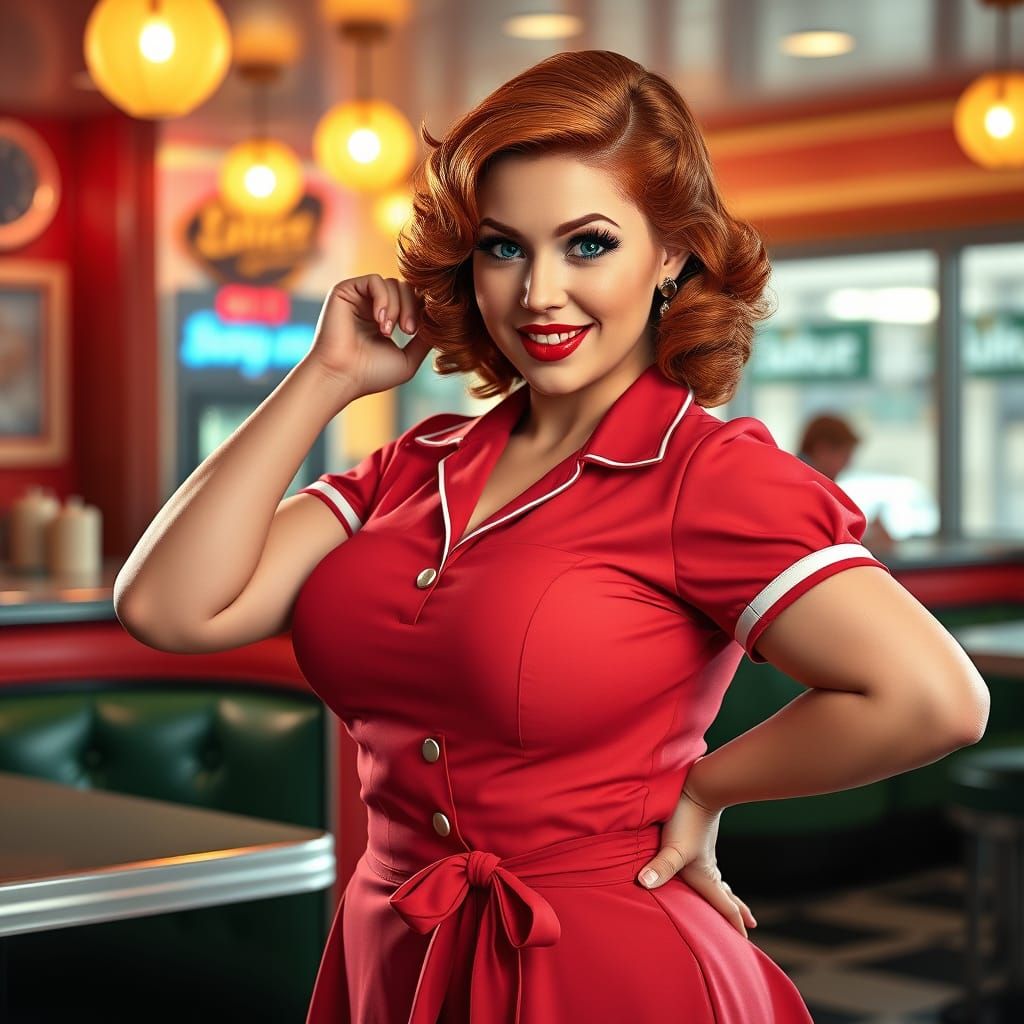 Vintage Pinup Diner Waitress in 1950s Style