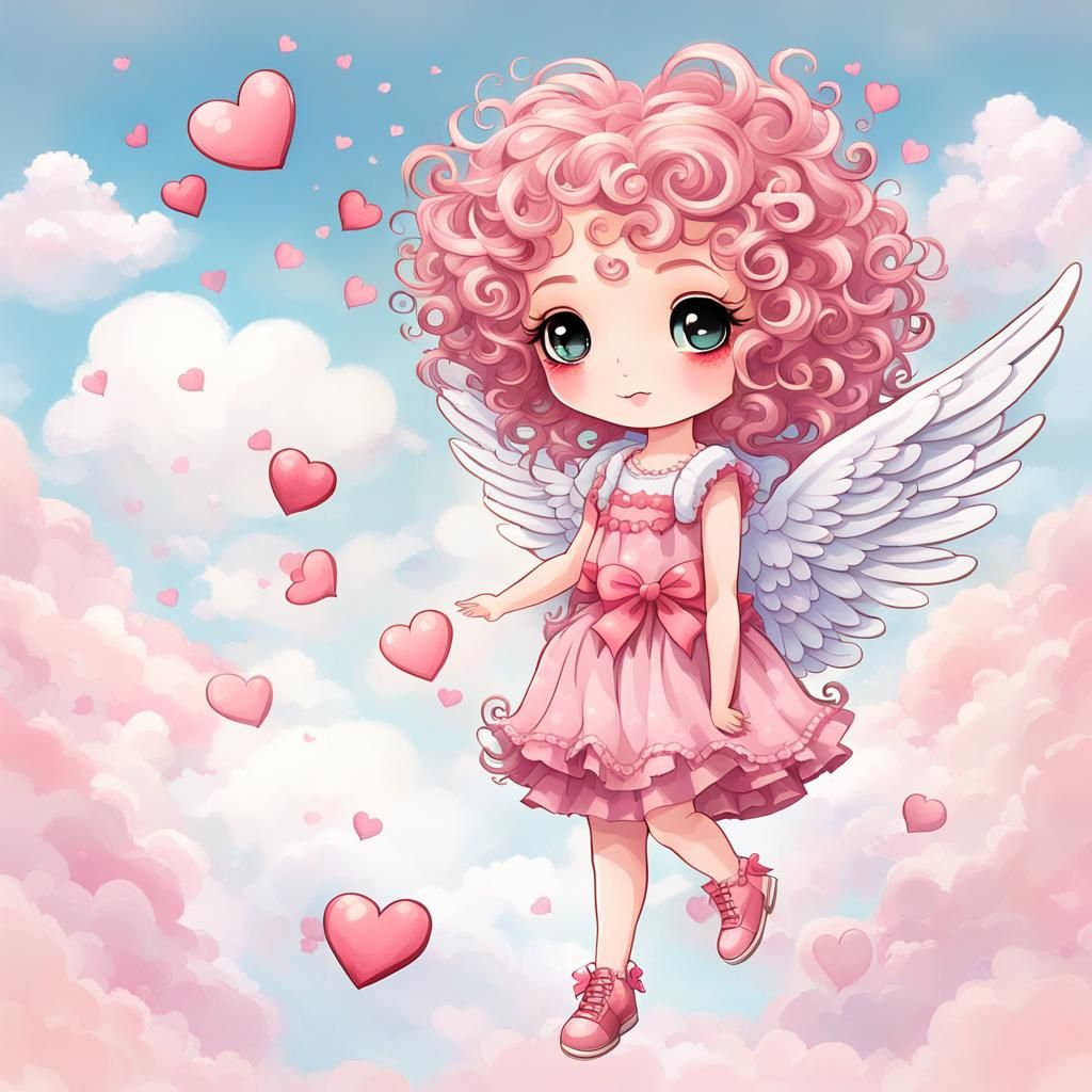 Chibi Anime Cupid Diva on Cloud
