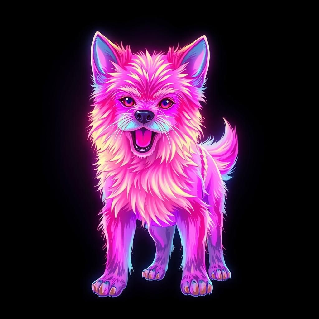 Vibrant Neon Dog with Iridescent Fur in Manga Style