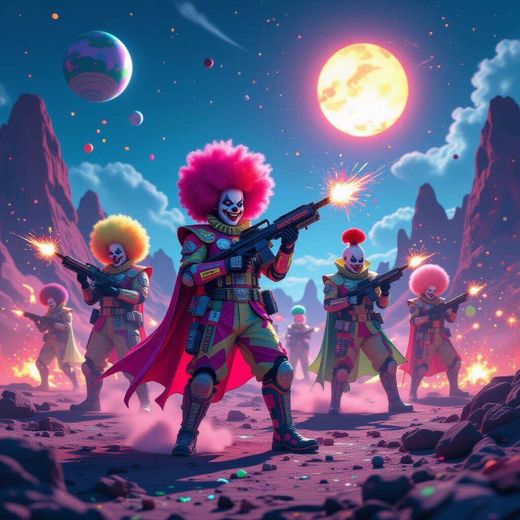 Intergalactic Clown War on Alien Battlefield