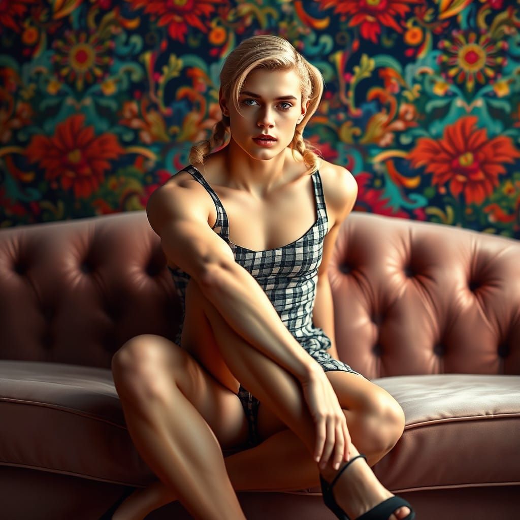 Confident Masculine Figure in Elegant Minidress